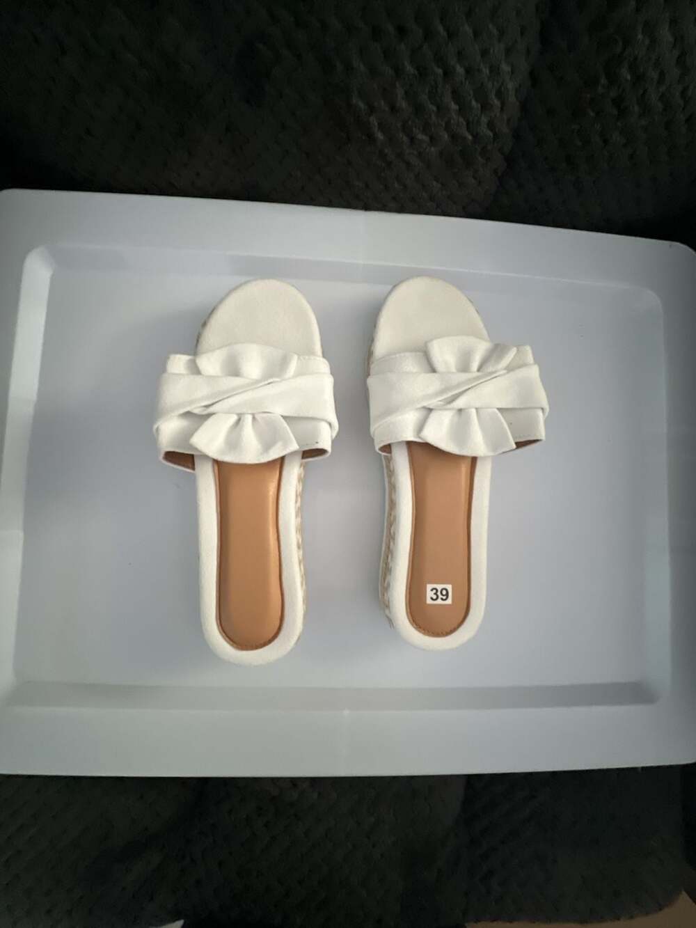 SHEIN White Bow Accent Flat Slide Sandals